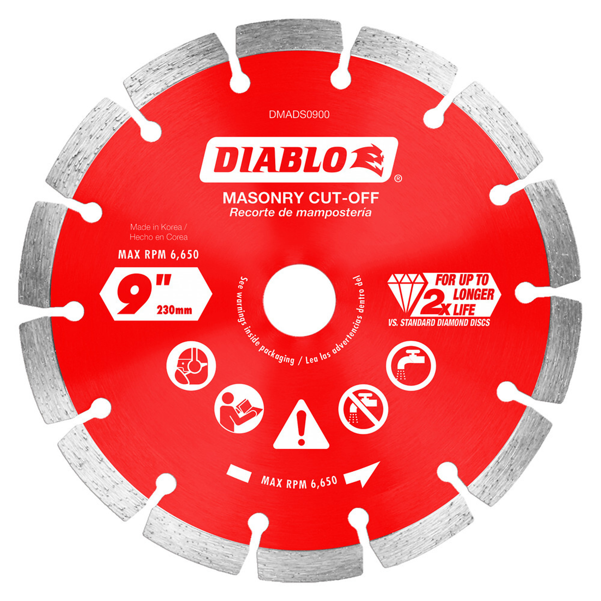 Diablo Tools, 9in. Diamond Segmented Masonry Cut-Off Blade, Blade Diameter 9 in, Model# DMADS0900